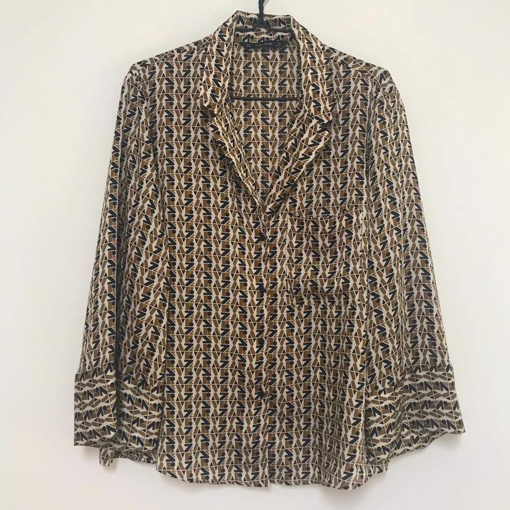 Zara Lapel Collar Wide Sleeve Blouse Size XL